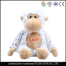 10" Stuffed white monkey with soft plush fabric love plush toy